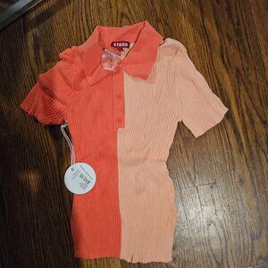 NWT Staud short sleeve rib sweater collared colorblock size M